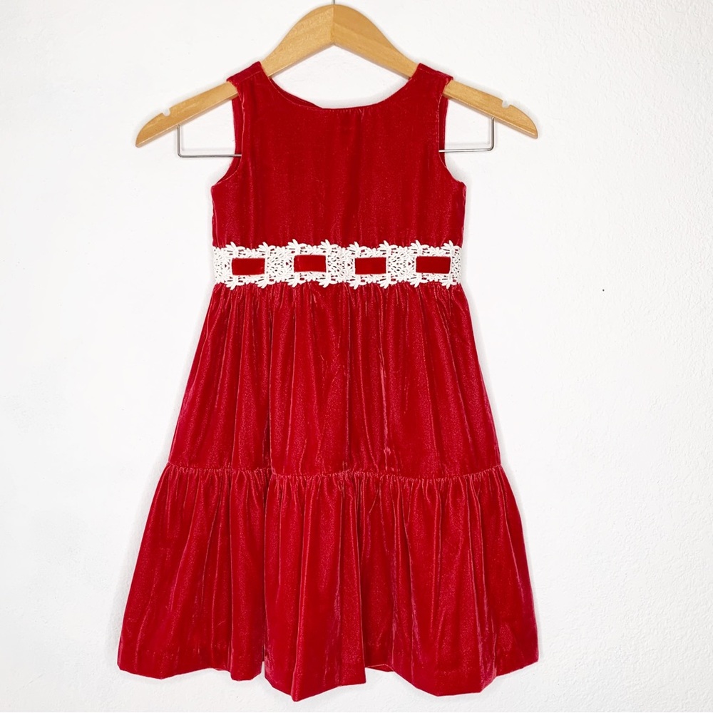 Janie & Jack 2020 Holiday Red Velvet Christmas Dress Sleeveless Lace Size 4 NWT